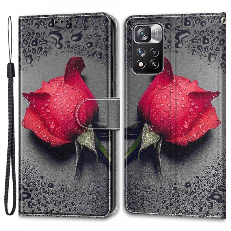 Custodia in pelle Xiaomi Redmi Note 11 Pro Plus 5G Rose Con Cordino