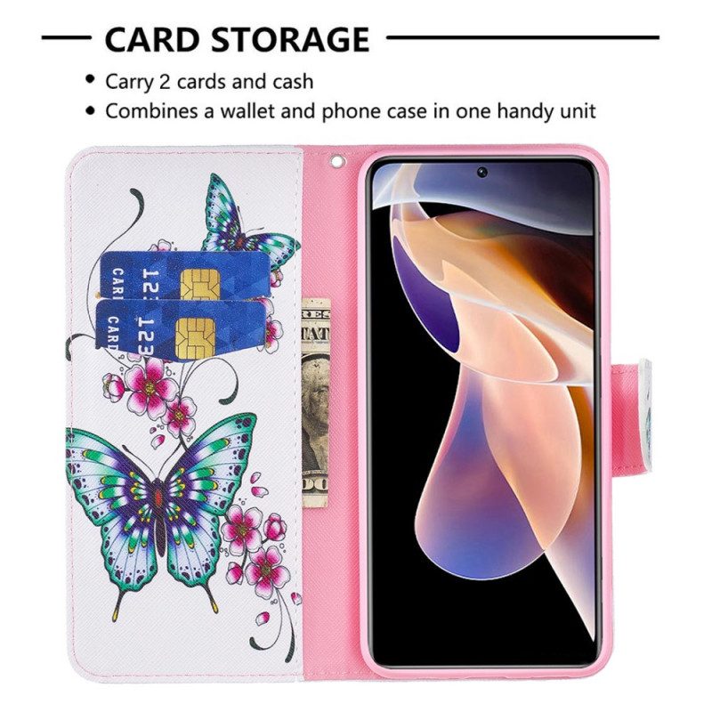 Custodia in pelle Xiaomi Redmi Note 11 Pro Plus 5G Stile Farfalle