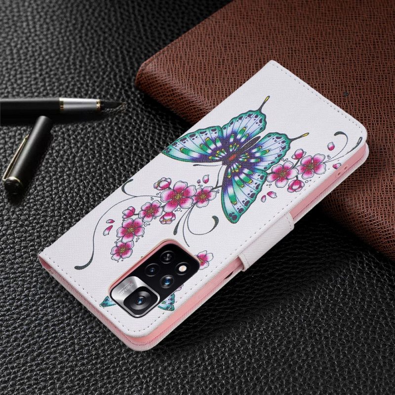 Custodia in pelle Xiaomi Redmi Note 11 Pro Plus 5G Stile Farfalle