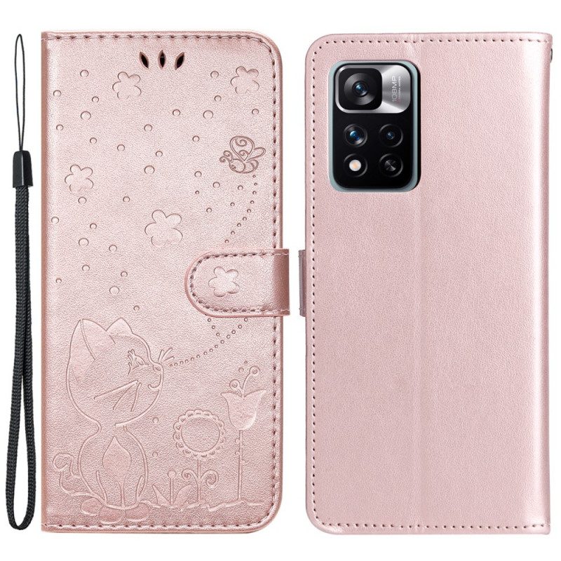 Custodia in pelle Xiaomi Redmi Note 11 Pro Plus 5G Strappy Cat E Api