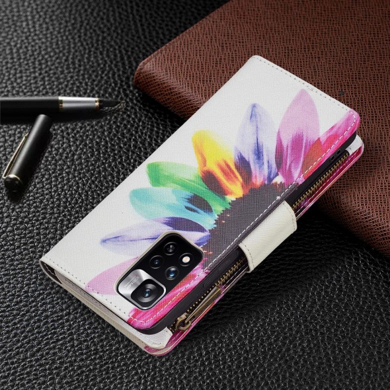 Custodia in pelle Xiaomi Redmi Note 11 Pro Plus 5G Tasca Con Zip A Fiore