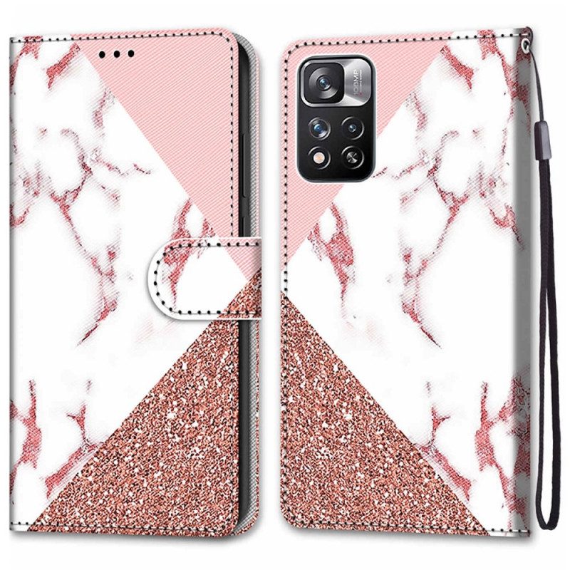 Custodia in pelle Xiaomi Redmi Note 11 Pro Plus 5G Triangolo In Marmo E Glitter