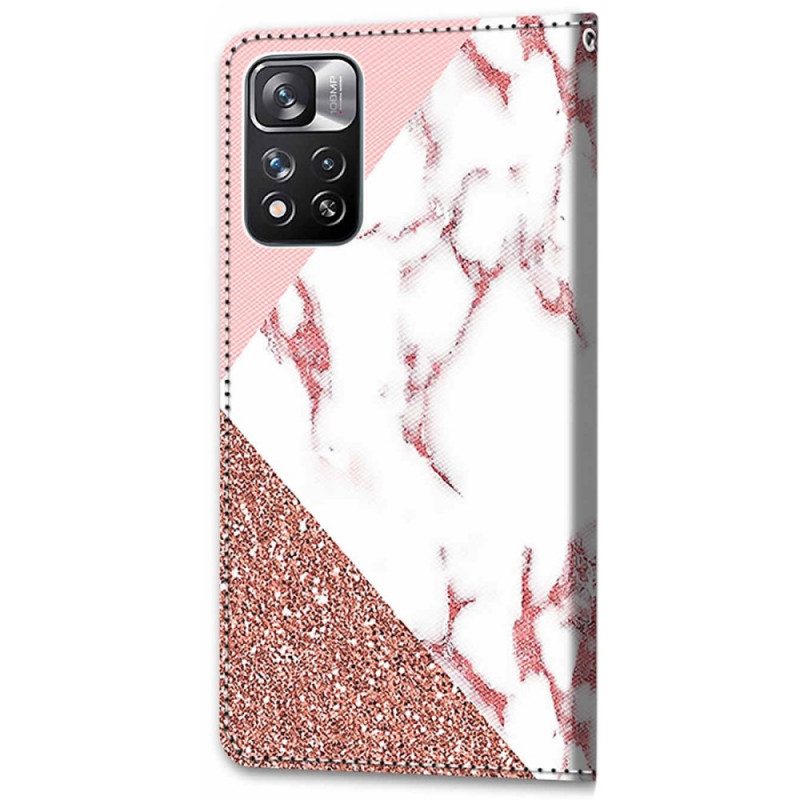 Custodia in pelle Xiaomi Redmi Note 11 Pro Plus 5G Triangolo In Marmo E Glitter