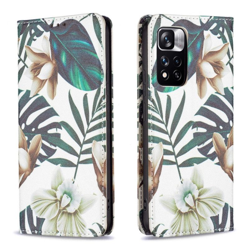 Folio Cover Xiaomi Redmi Note 11 Pro Plus 5G Custodia in pelle Foglie