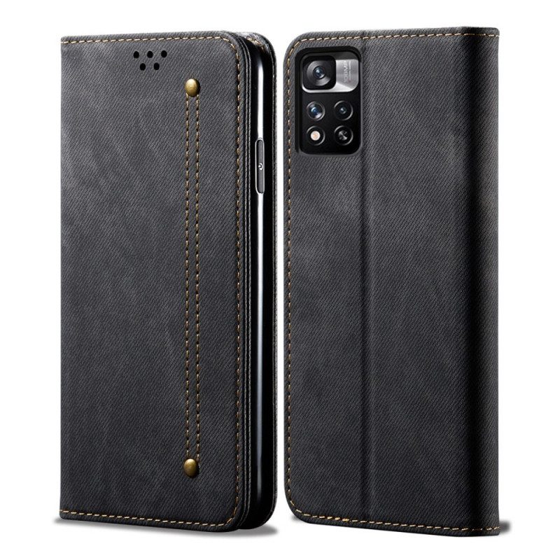 Folio Cover Xiaomi Redmi Note 11 Pro Plus 5G Custodia in pelle Tessuto Denim