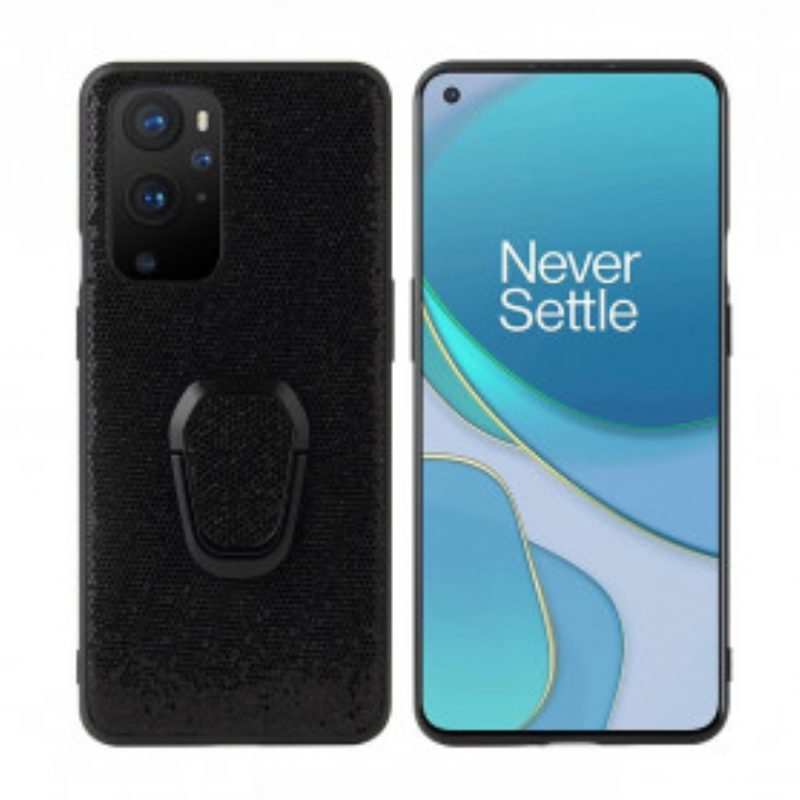 Cover OnePlus 9 Pro Supporto Anello Glitter Nero