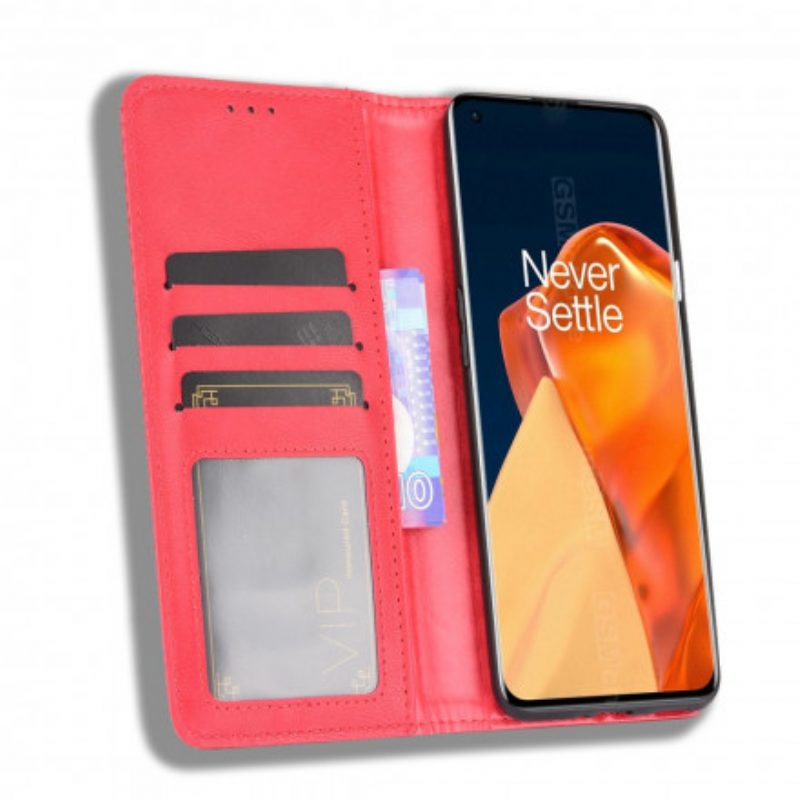 Folio Cover OnePlus 9 Pro Custodia in pelle Effetto Pelle Vintage Stilizzato