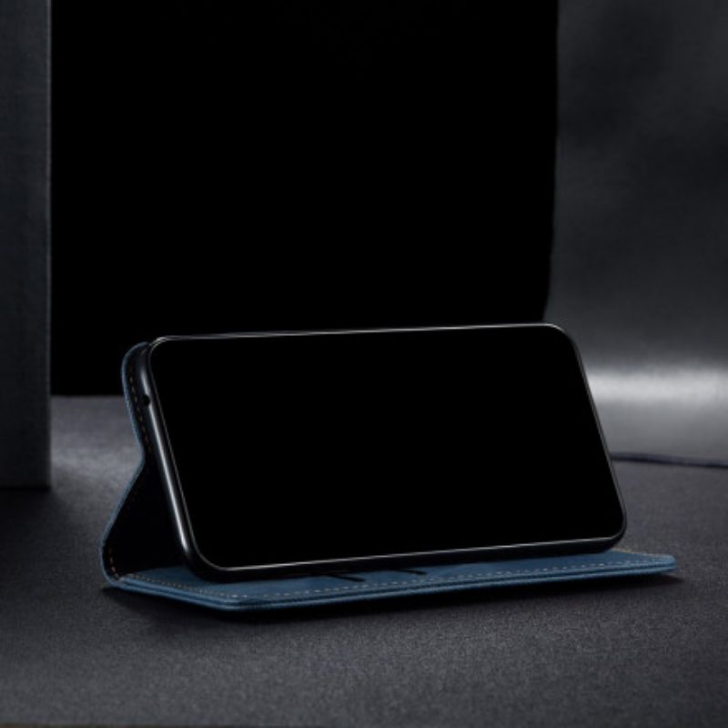 Folio Cover OnePlus 9 Pro Custodia in pelle Trama Di Jeans In Ecopelle