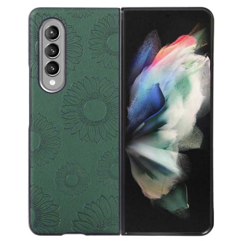 Cover Samsung Galaxy Z Fold 4 Modello Girasole Rivestito In Similpelle