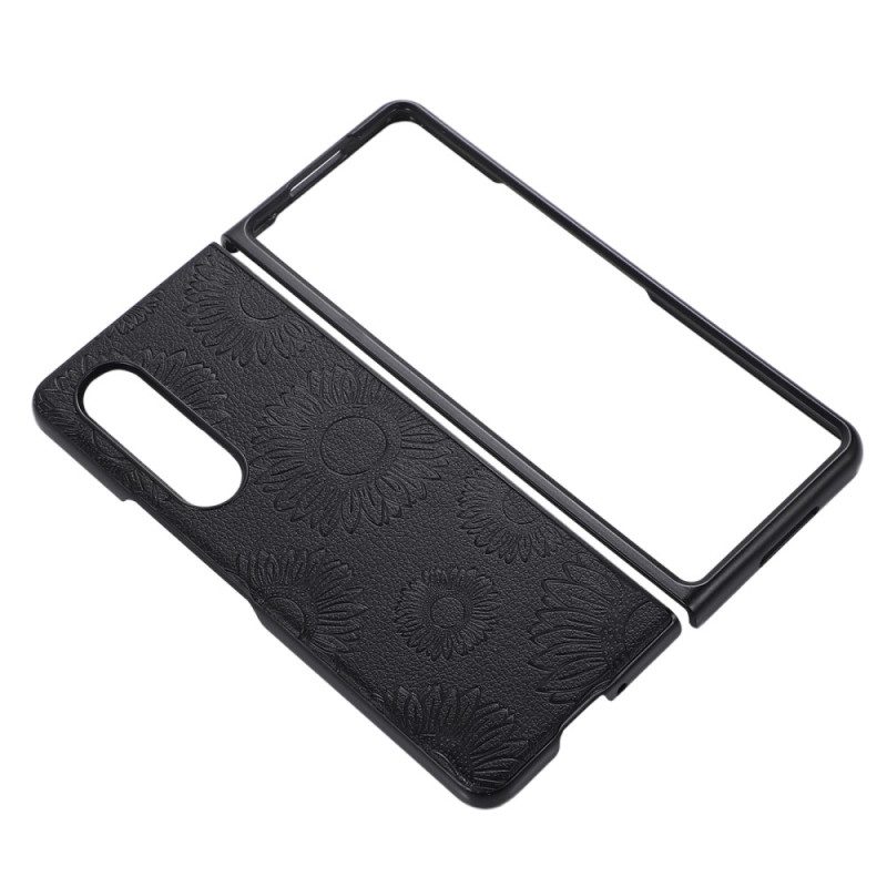 Cover Samsung Galaxy Z Fold 4 Modello Girasole Rivestito In Similpelle