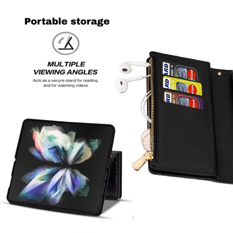 Custodia A Portafoglio Samsung Galaxy Z Fold 4 Ultra Paillettes Con Cinturino