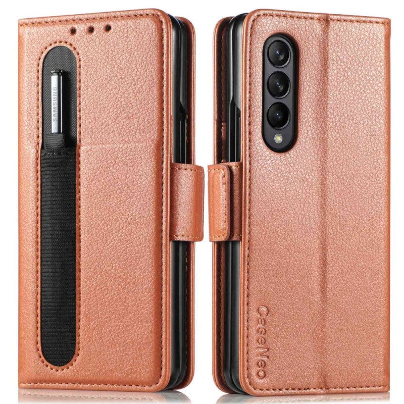 Custodia in pelle Samsung Galaxy Z Fold 4 Caseneo Slot Per Penna Litchi In Ecopelle