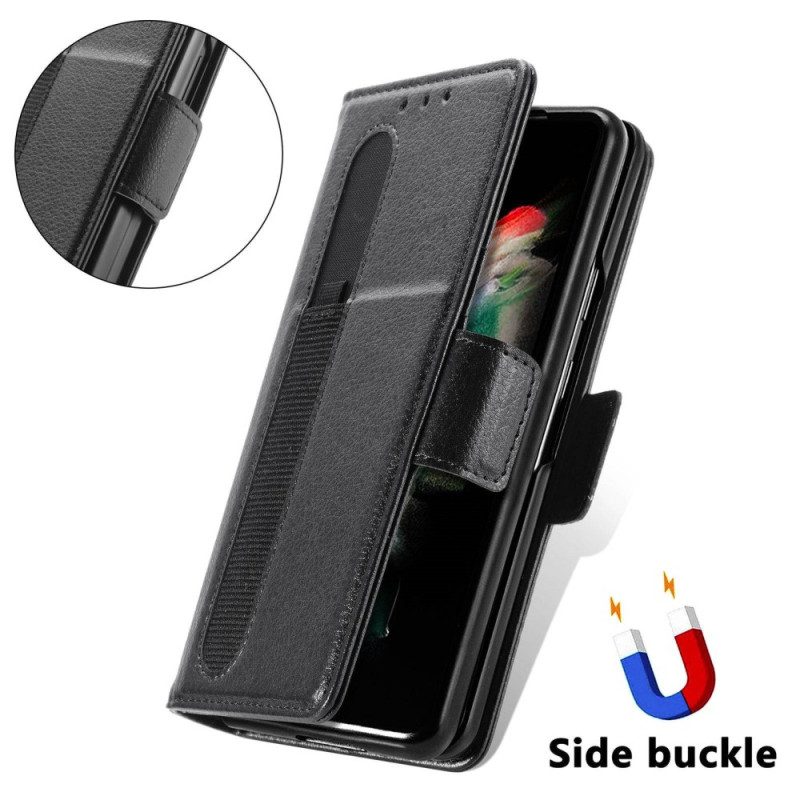 Custodia in pelle Samsung Galaxy Z Fold 4 Caseneo Slot Per Penna Litchi In Ecopelle