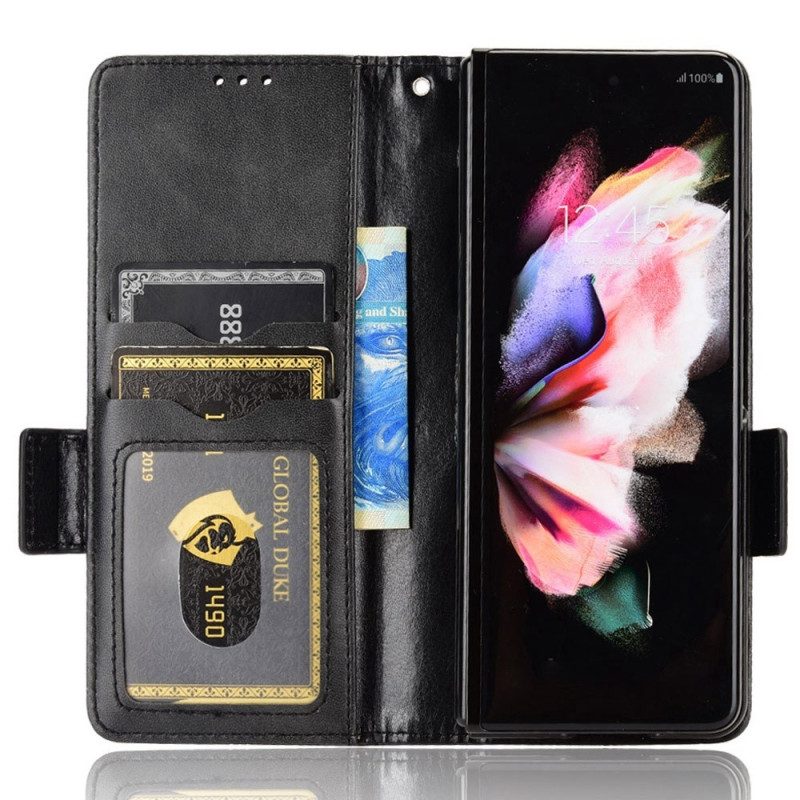 Custodia in pelle Samsung Galaxy Z Fold 4 Cordino A Triangoli Perforati Con Motivo