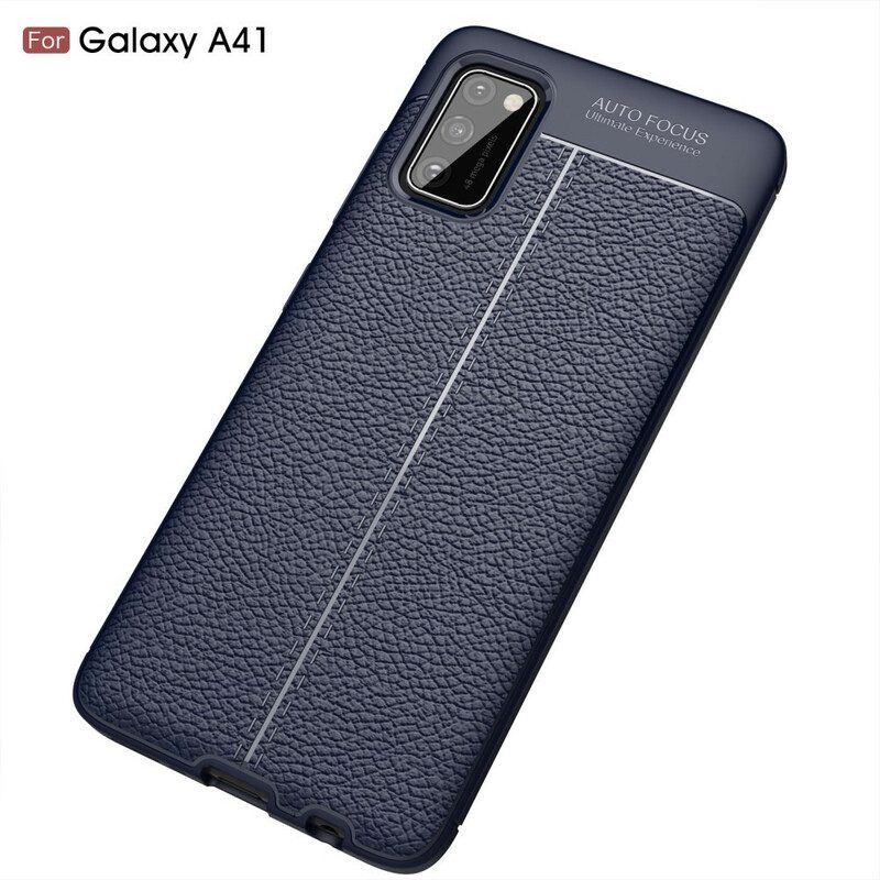 Cover Samsung Galaxy A41 Doppia Linea Litchi Effetto Pelle