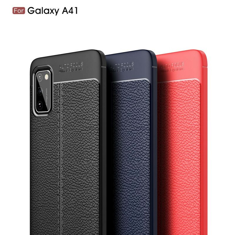 Cover Samsung Galaxy A41 Doppia Linea Litchi Effetto Pelle