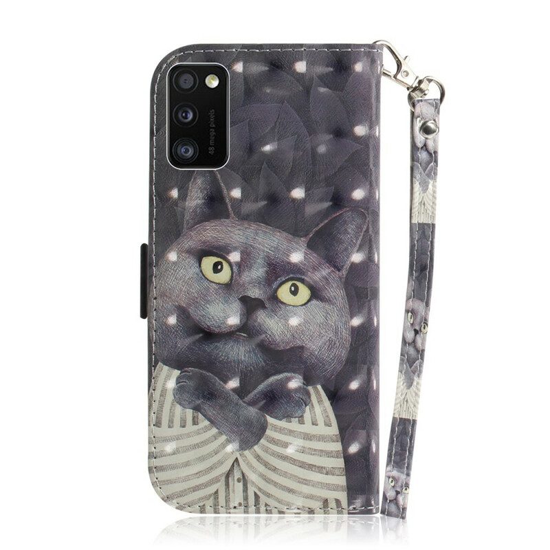 Custodia A Portafoglio Samsung Galaxy A41 Gatto Grigio Con Cinturino