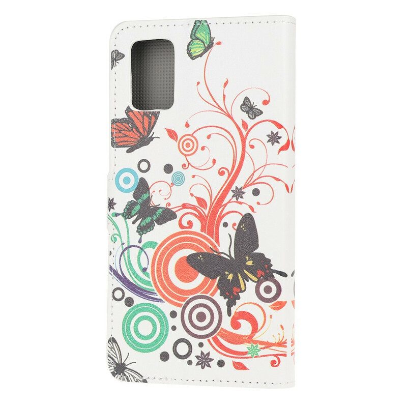 Custodia in pelle Samsung Galaxy A41 Farfalle E Fiori