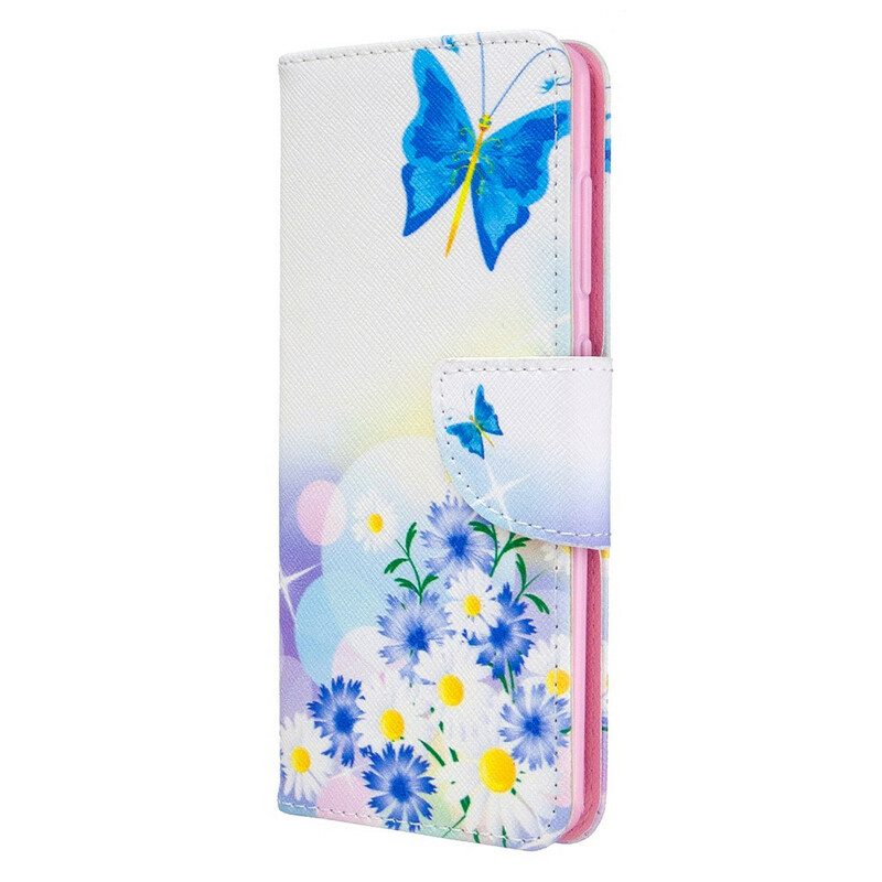 Custodia in pelle Samsung Galaxy A41 Farfalle E Fiori Dipinti