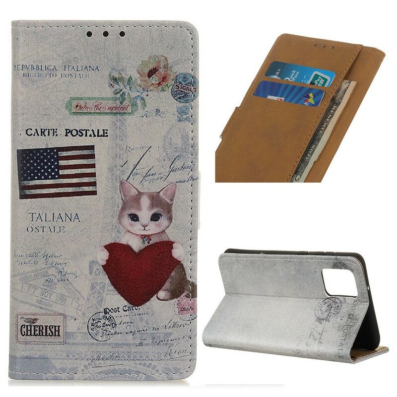 Custodia in pelle Samsung Galaxy A41 Gatto Viaggiatore