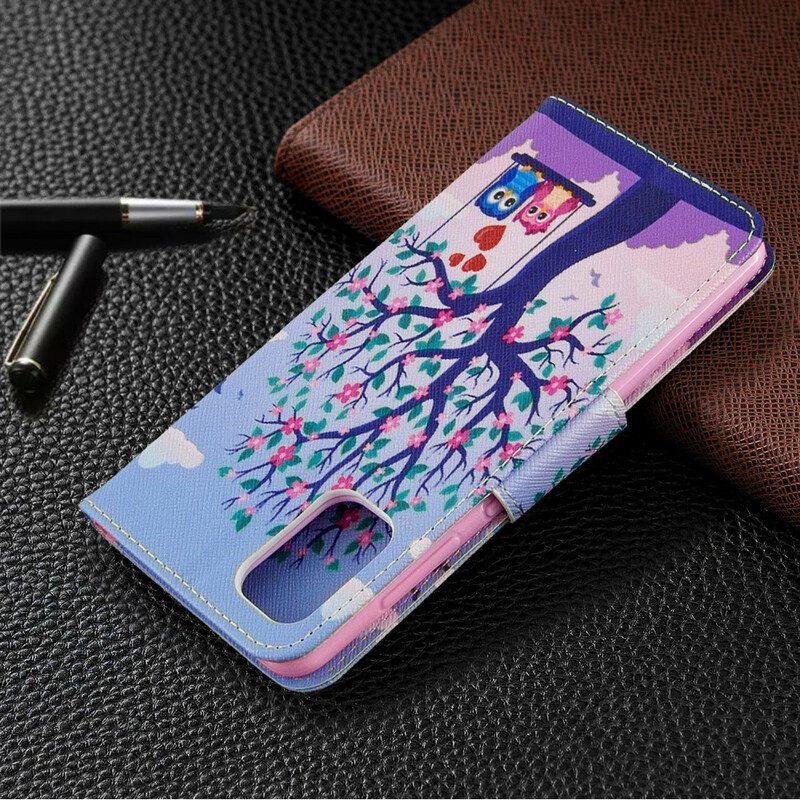 Custodia in pelle Samsung Galaxy A41 Gufi Sull'altalena