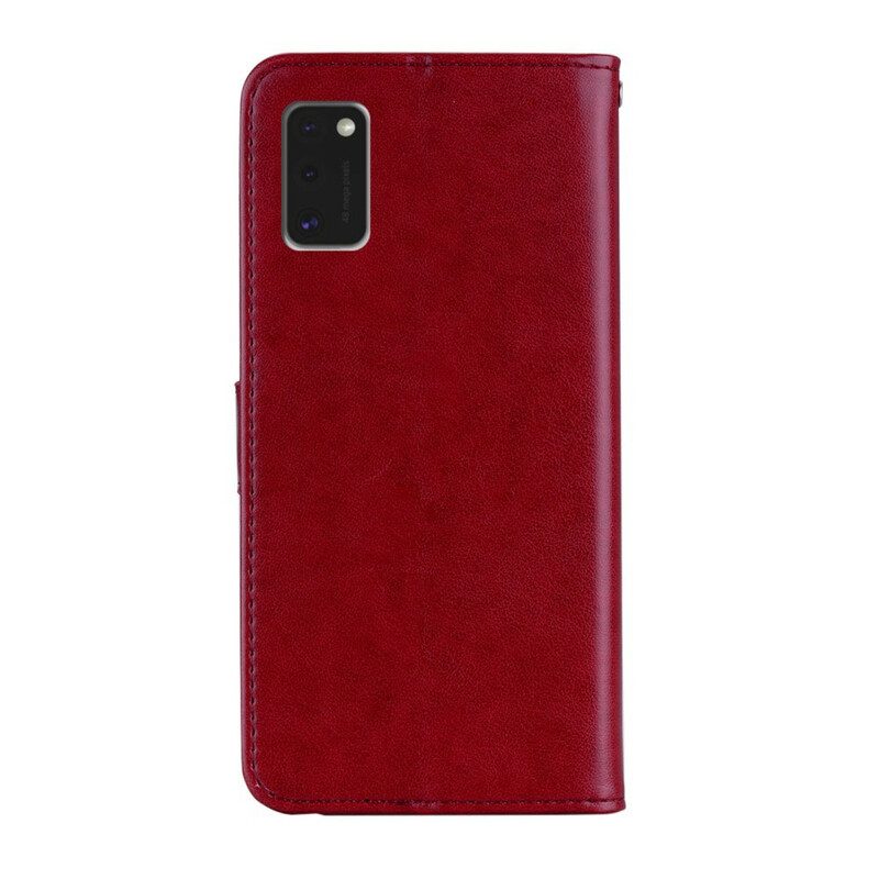 Custodia in pelle Samsung Galaxy A41 Gufo Mandala E Cordino