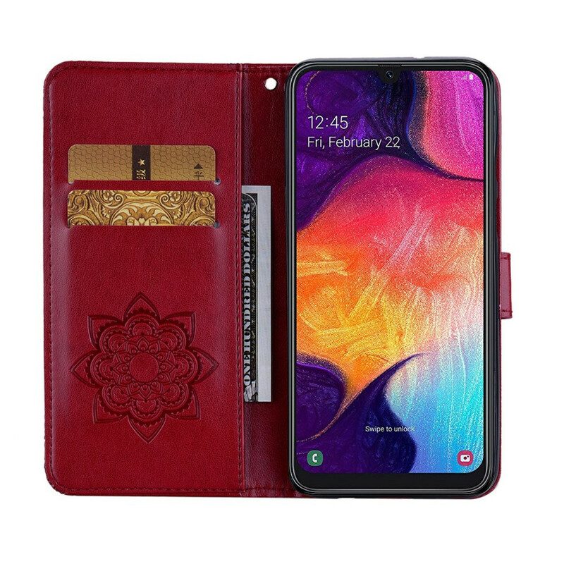 Custodia in pelle Samsung Galaxy A41 Gufo Mandala E Cordino