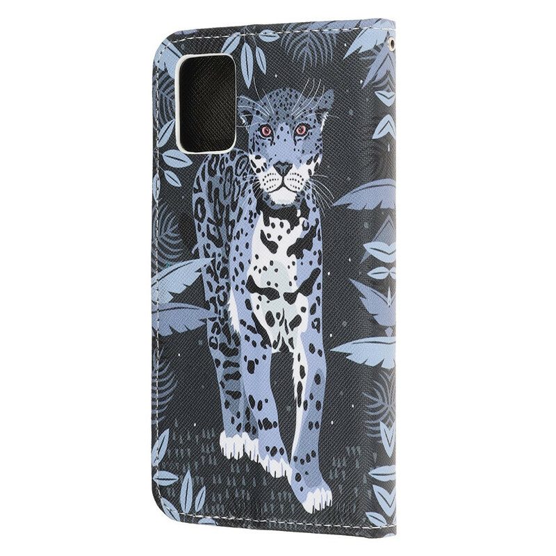 Custodia in pelle Samsung Galaxy A41 Leopardo Con Spalline