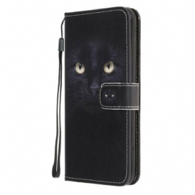 Custodia in pelle Samsung Galaxy A41 Strappy Occhi Di Gatto Nero