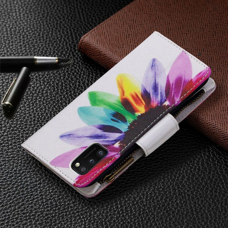 Custodia in pelle Samsung Galaxy A41 Tasca Con Zip A Fiore