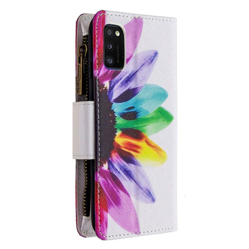 Custodia in pelle Samsung Galaxy A41 Tasca Con Zip A Fiore