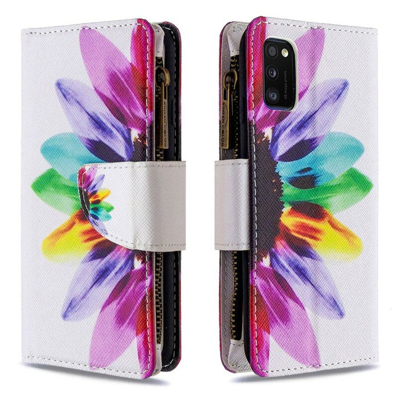 Custodia in pelle Samsung Galaxy A41 Tasca Con Zip A Fiore