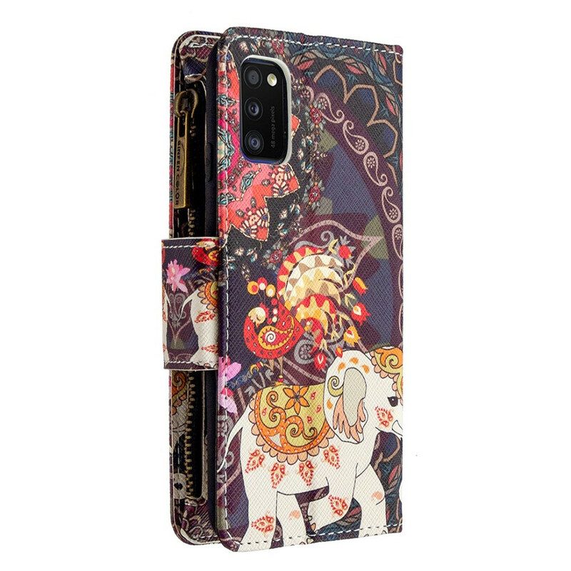 Custodia in pelle Samsung Galaxy A41 Tasca Con Zip A Forma Di Elefante