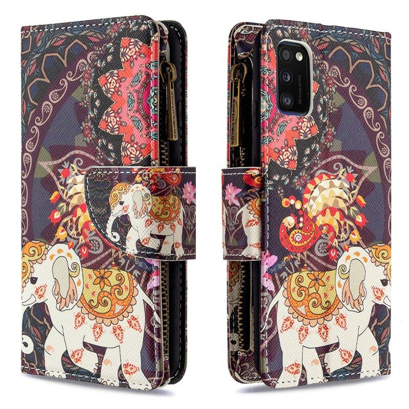 Custodia in pelle Samsung Galaxy A41 Tasca Con Zip A Forma Di Elefante