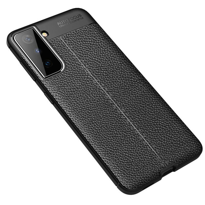 Cover Samsung Galaxy S21 5G Doppia Linea Litchi Effetto Pelle