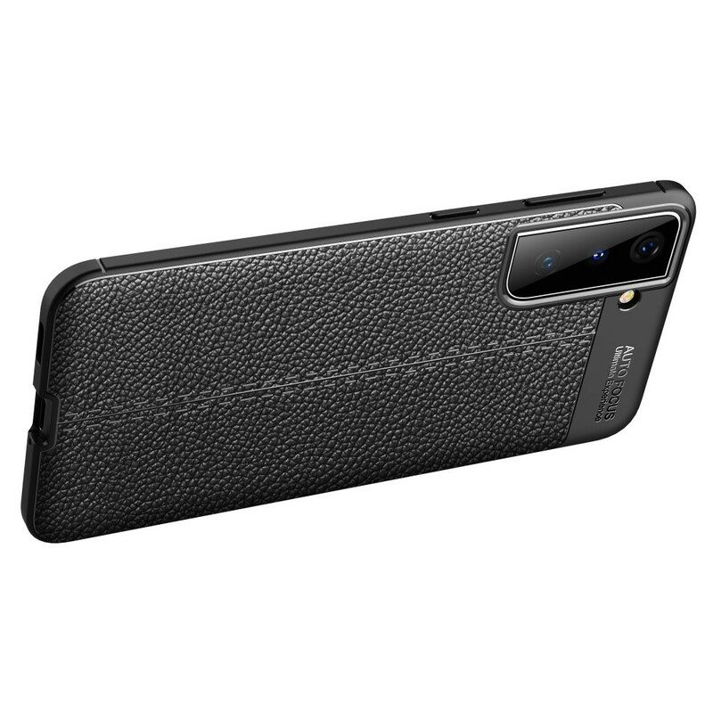 Cover Samsung Galaxy S21 5G Doppia Linea Litchi Effetto Pelle