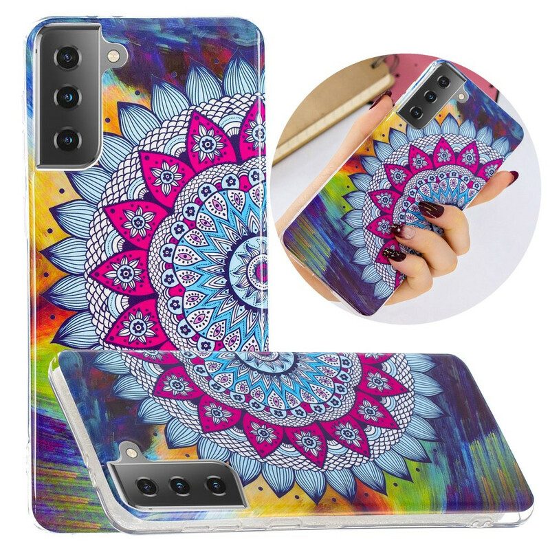 Cover Samsung Galaxy S21 5G Mandala Colorato Fluorescente