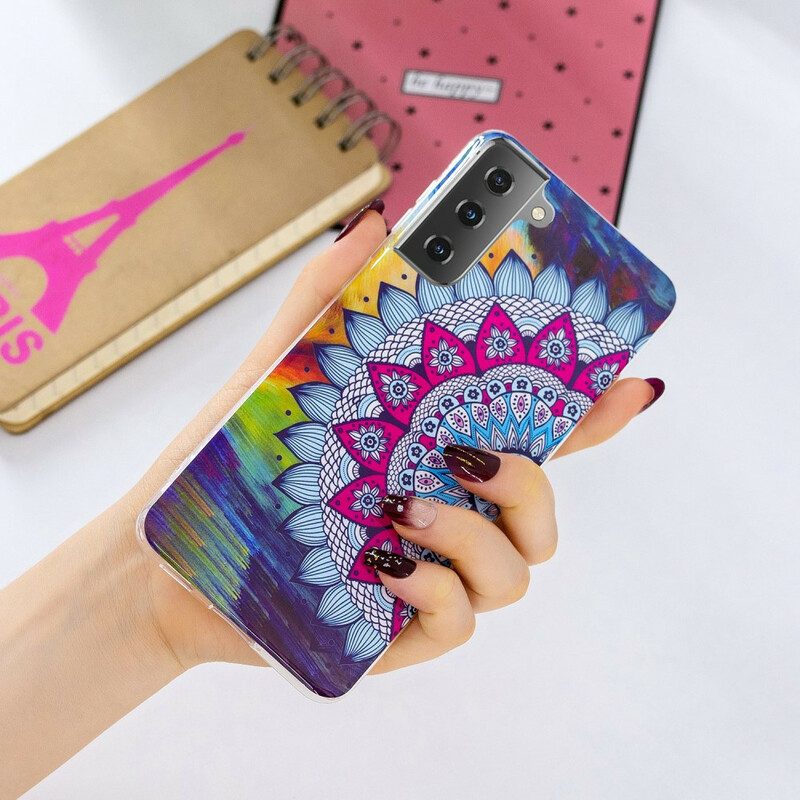 Cover Samsung Galaxy S21 5G Mandala Colorato Fluorescente