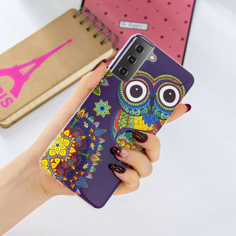 Cover Samsung Galaxy S21 5G Mandala Gufo Fluorescente