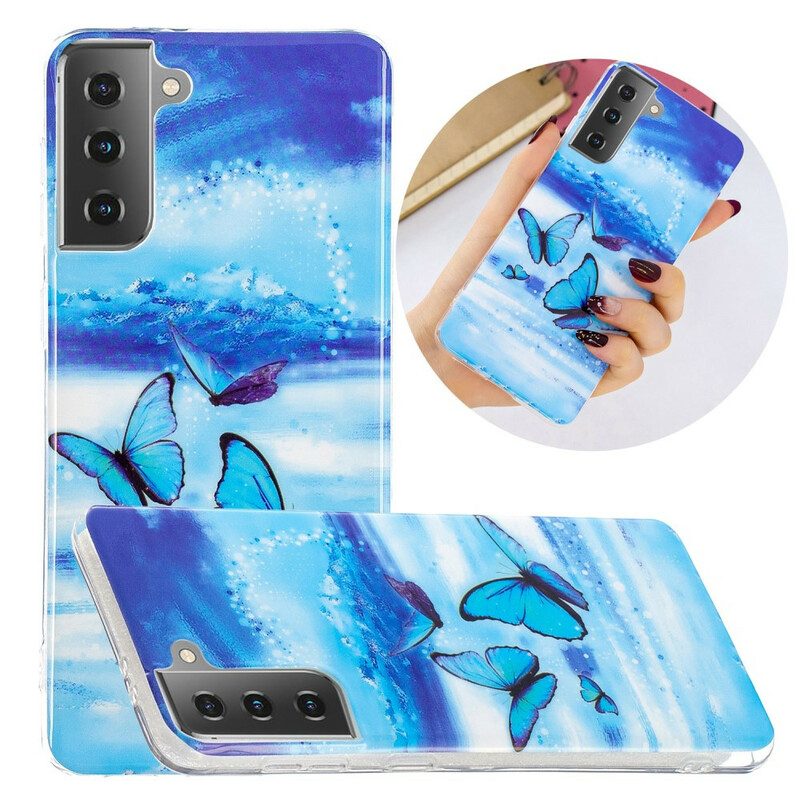 Cover Samsung Galaxy S21 5G Serie Di Farfalle Fluorescenti