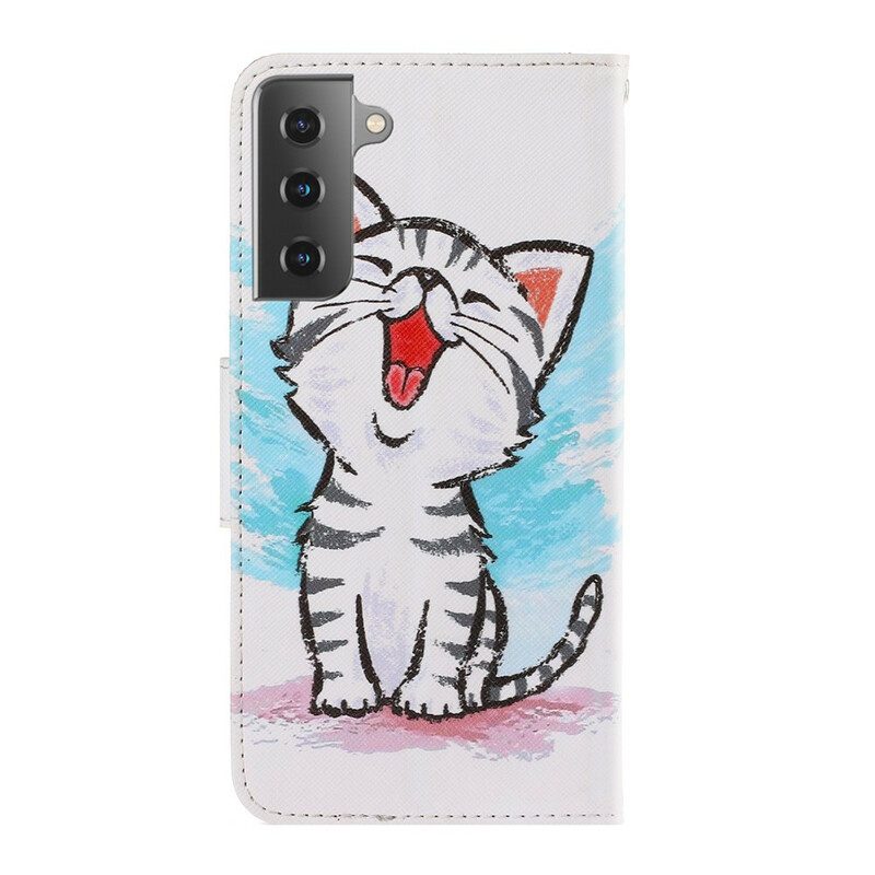 Custodia A Portafoglio Samsung Galaxy S21 5G Gattino Di Colore Strappy