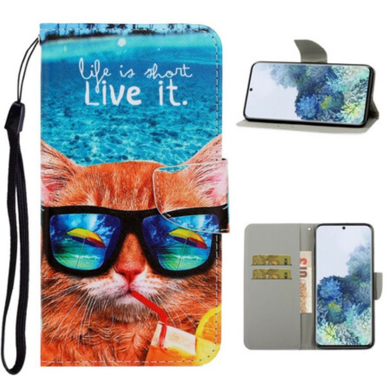 Custodia in pelle Samsung Galaxy S21 5G Cat Live It Strappy