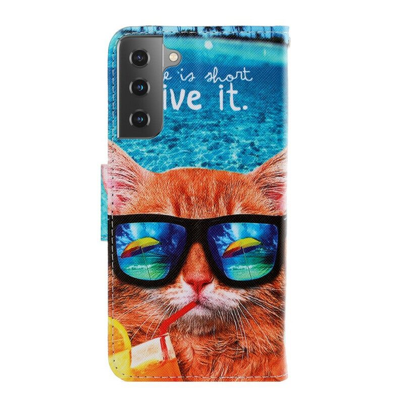 Custodia in pelle Samsung Galaxy S21 5G Cat Live It Strappy