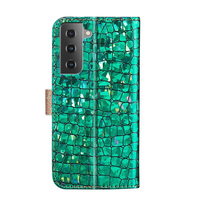 Custodia in pelle Samsung Galaxy S21 5G Diamanti Coccodrillo