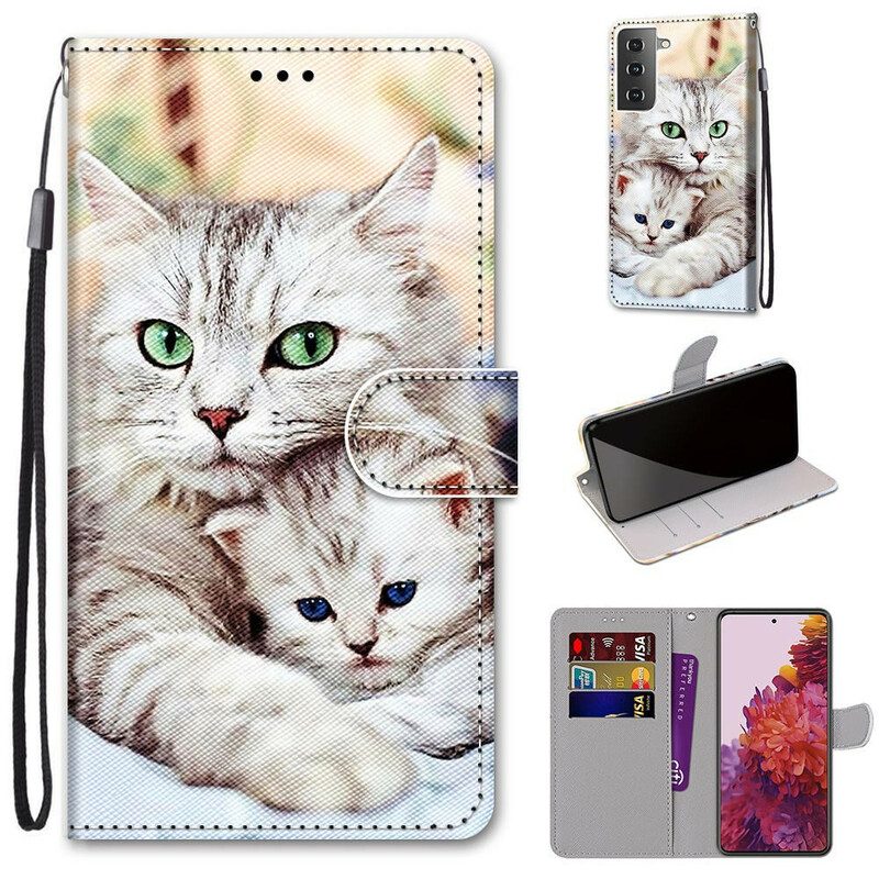 Custodia in pelle Samsung Galaxy S21 5G Famiglia Di Gatti