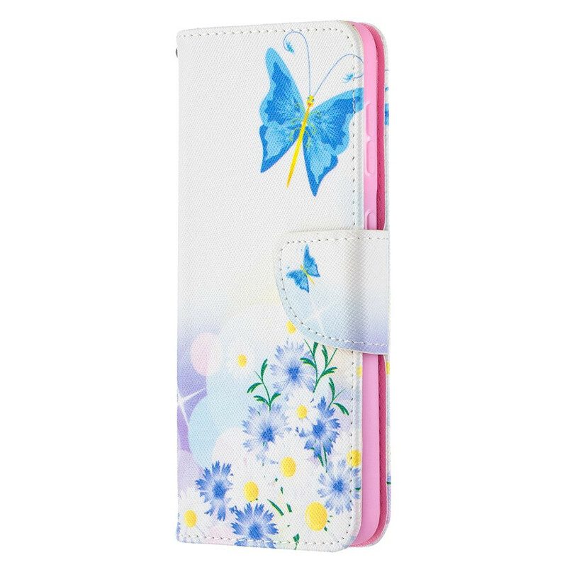 Custodia in pelle Samsung Galaxy S21 5G Farfalle E Fiori Dipinti