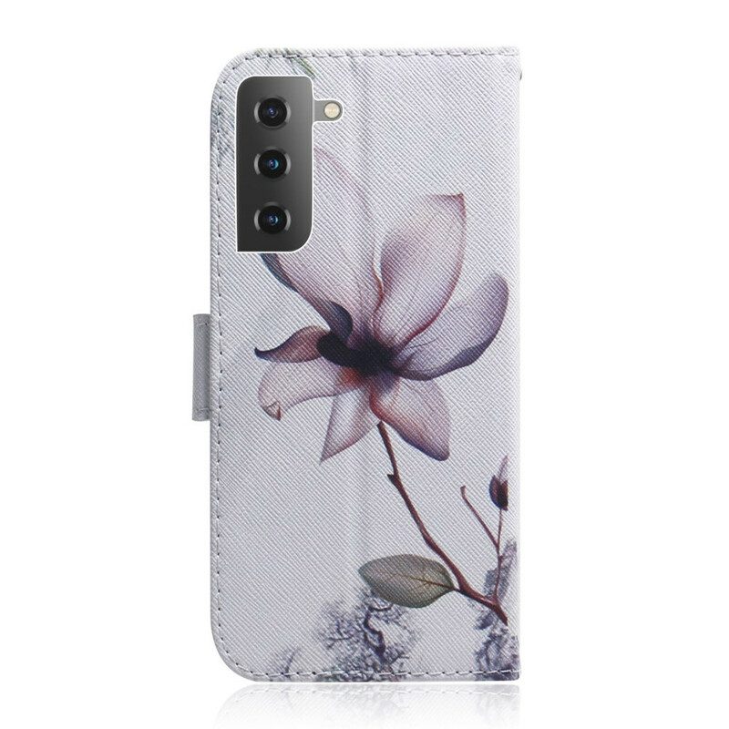 Custodia in pelle Samsung Galaxy S21 5G Fiore Rosa Polveroso