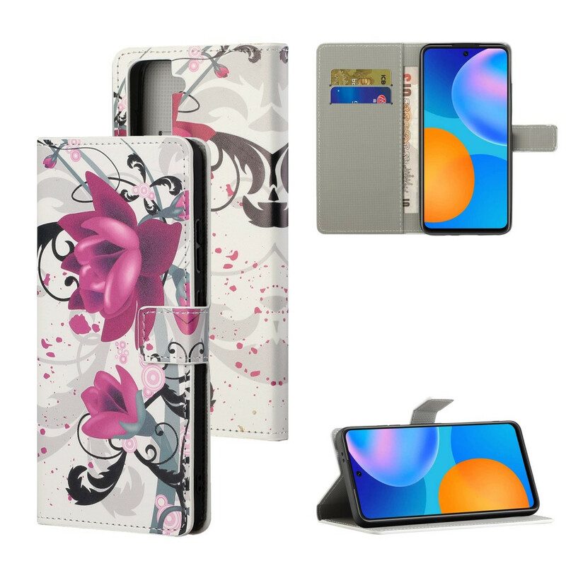 Custodia in pelle Samsung Galaxy S21 5G Fiori Tropicali