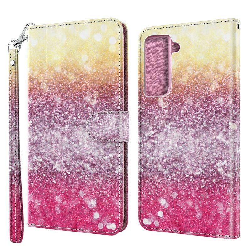 Custodia in pelle Samsung Galaxy S21 5G Gradiente Glitterato Magenta