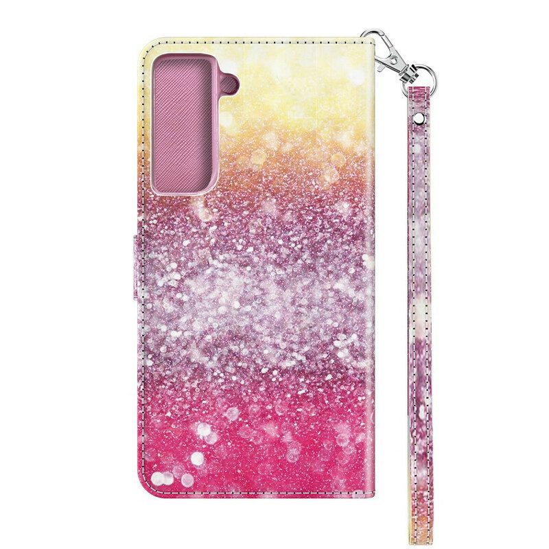 Custodia in pelle Samsung Galaxy S21 5G Gradiente Glitterato Magenta